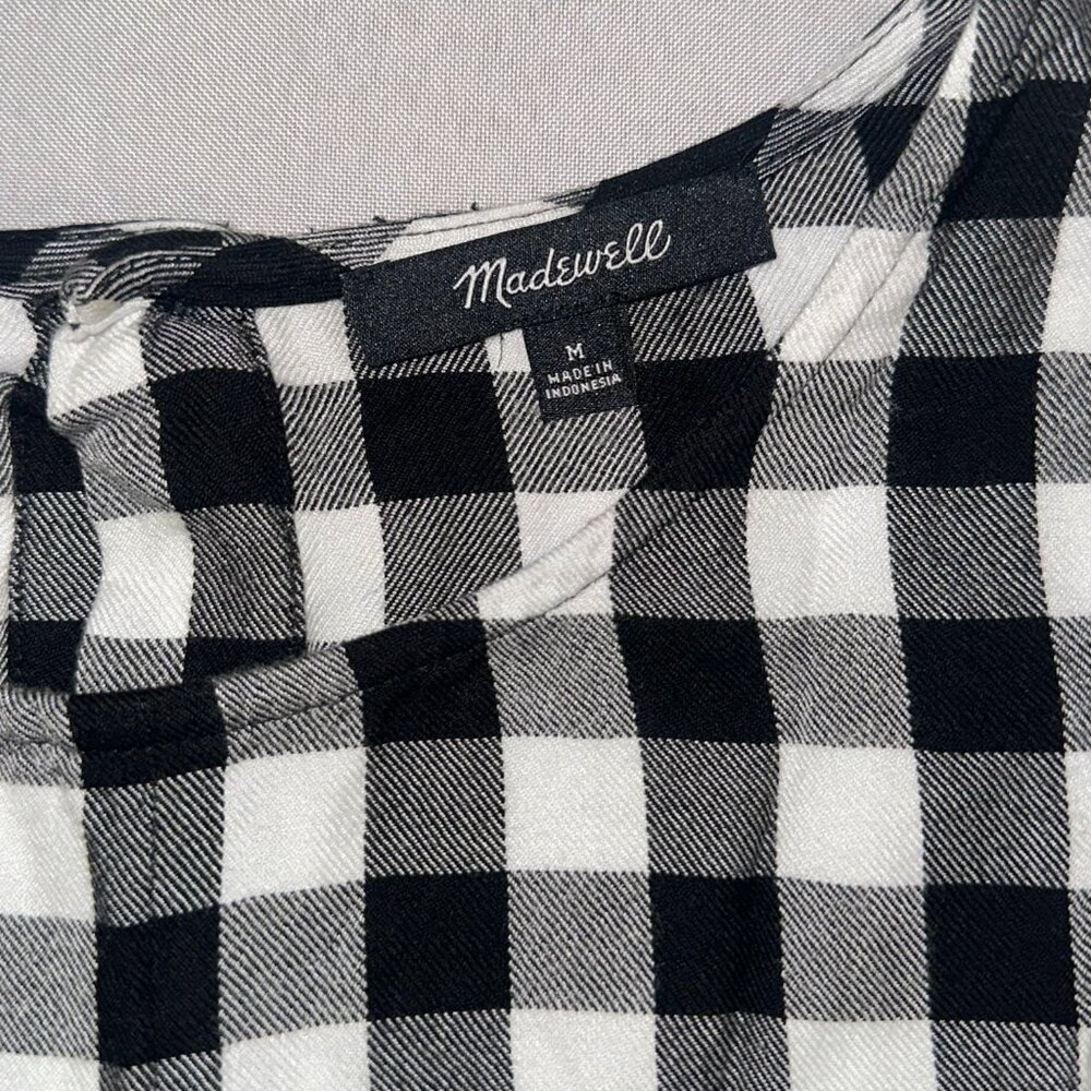 Madewell Buffalo Check black & White Button Back Tie Tee Blouse Medium - Picture 8 of 11